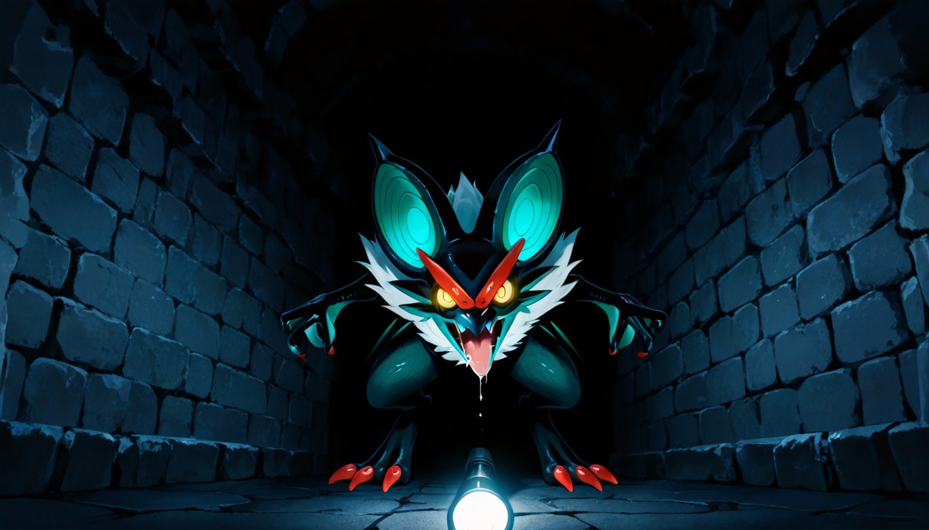 Noivern's Jaws Open Extremely Wide, Noivern Is Far In The Corridor, Bottom Up AI Gay Porn
