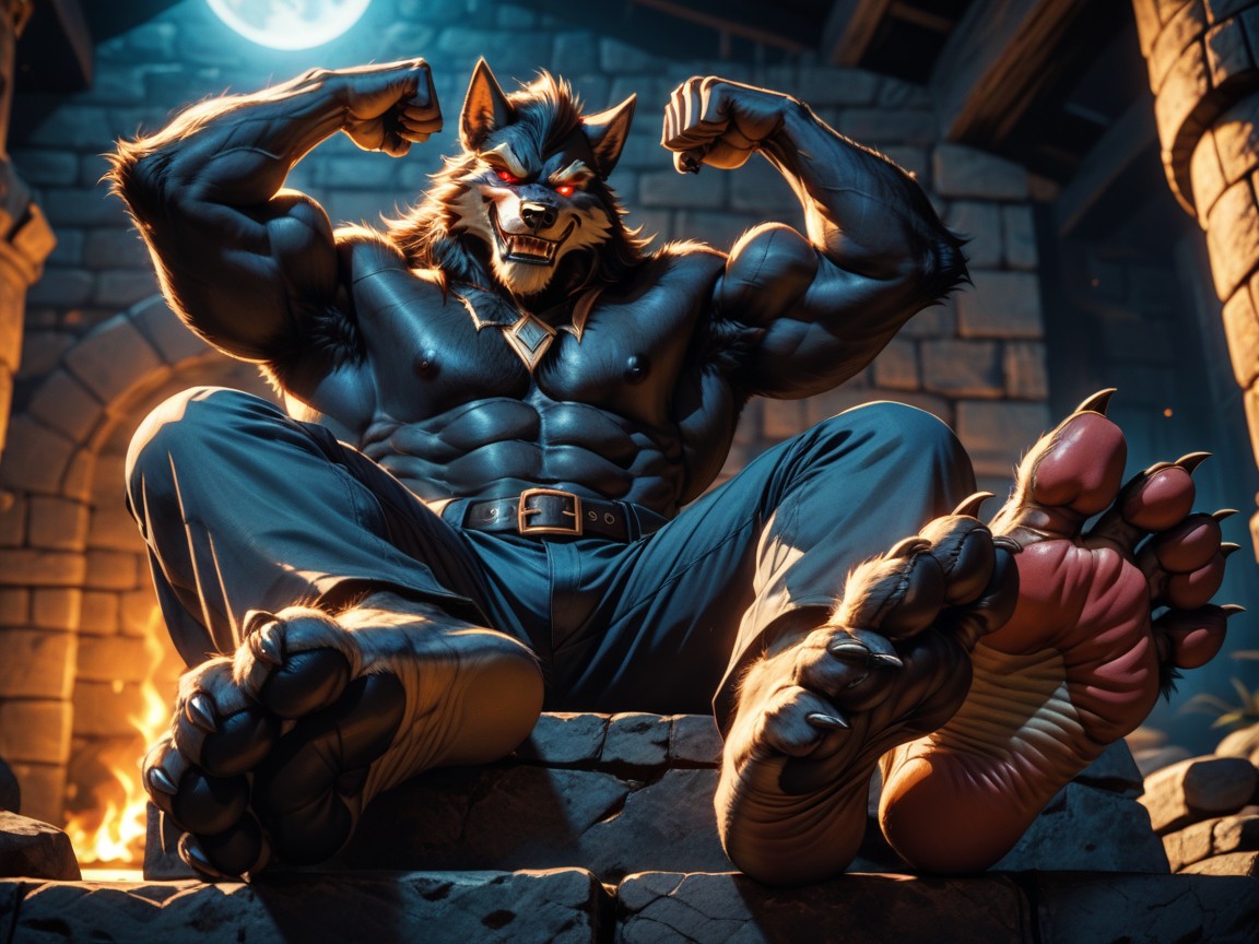 He Has A Smirk On His Face, Sadistic Werewolf Is Showing Off His Soles, He Is Bold AI Gay Porn