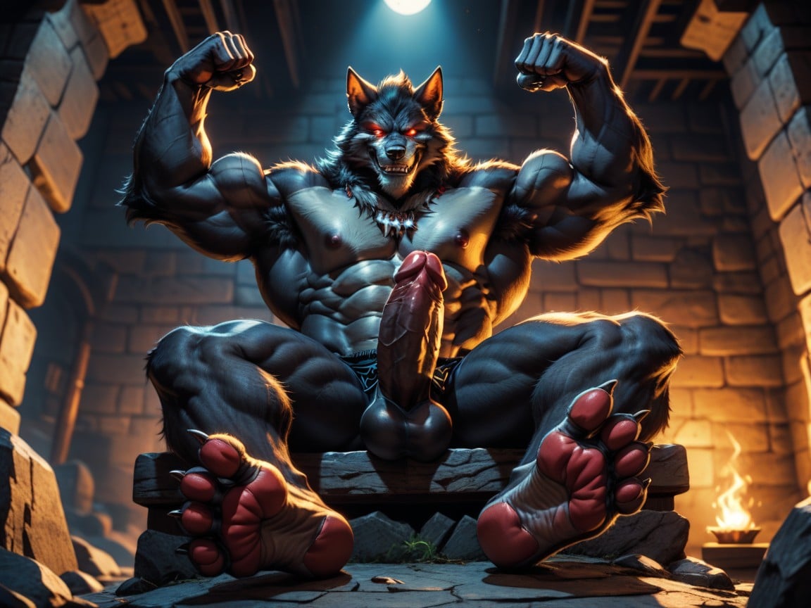 An Anthro Character, Dominant, His Massive Wide Bare Feet Paws Soles Are Extended Towards The Viewer AI Gay Porn