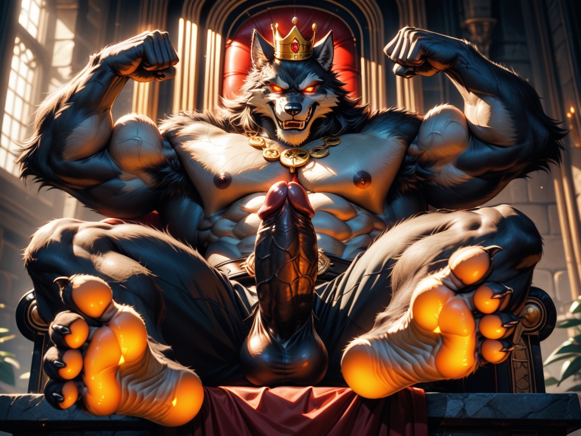 Rugged, A Dominant, His Massive Wide Bare Feet Paws Soles Are Extended Towards The Viewer AI Gay Porn
