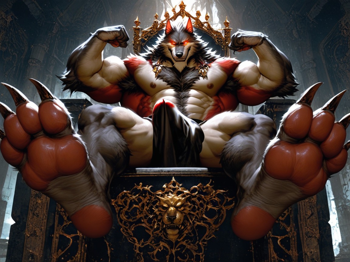 Furry Foot Paws, Massive, Wearing A Golden Crown AI Gay Porn