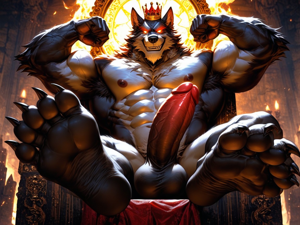 He Has A Smirk On His Face, Paws For Feet, He Is Sitting On A Throne In A Dungeon AI Gay Porn