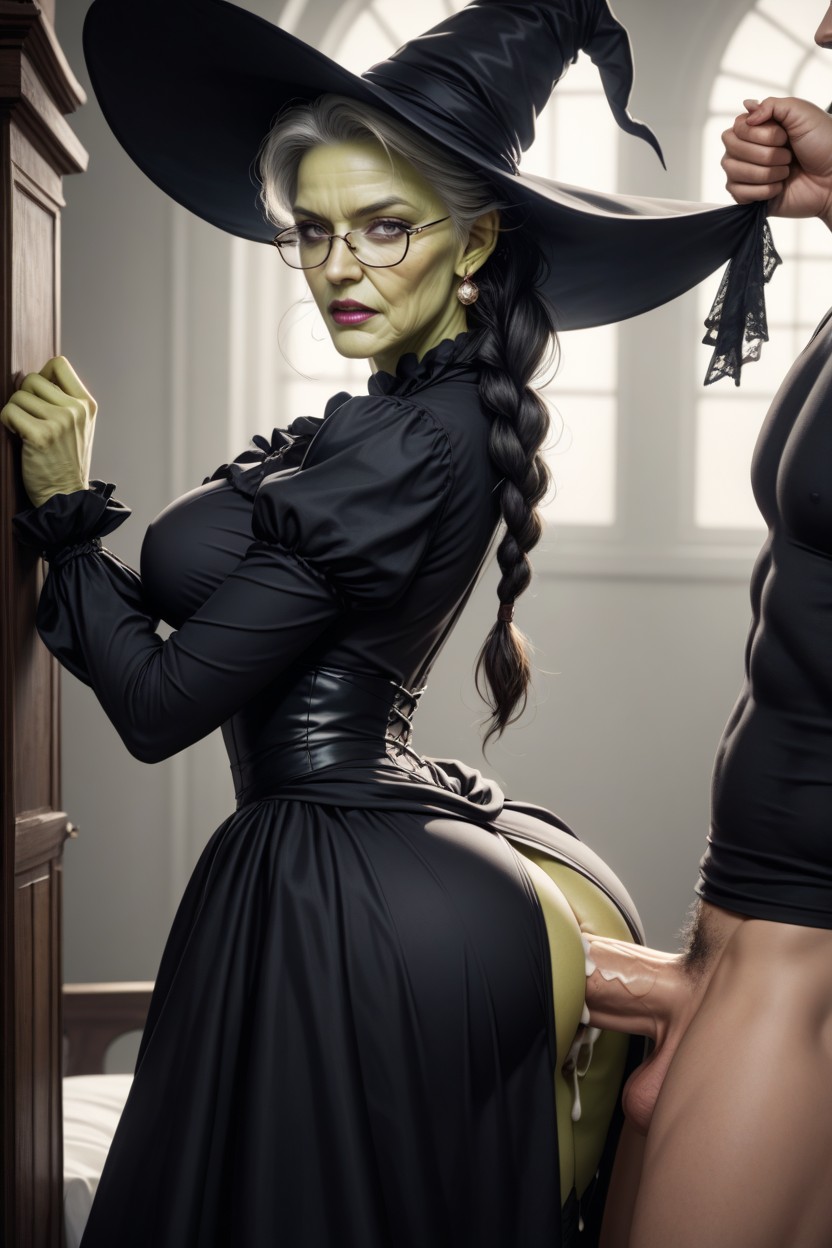 60+, Green Skin Witch, Side View AI Porn