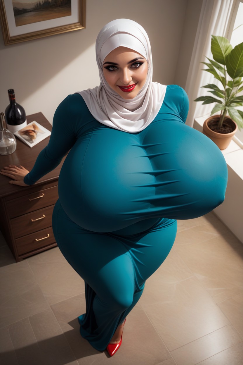 Hijab, Sitting Down, Top Down Hentai AI Porn