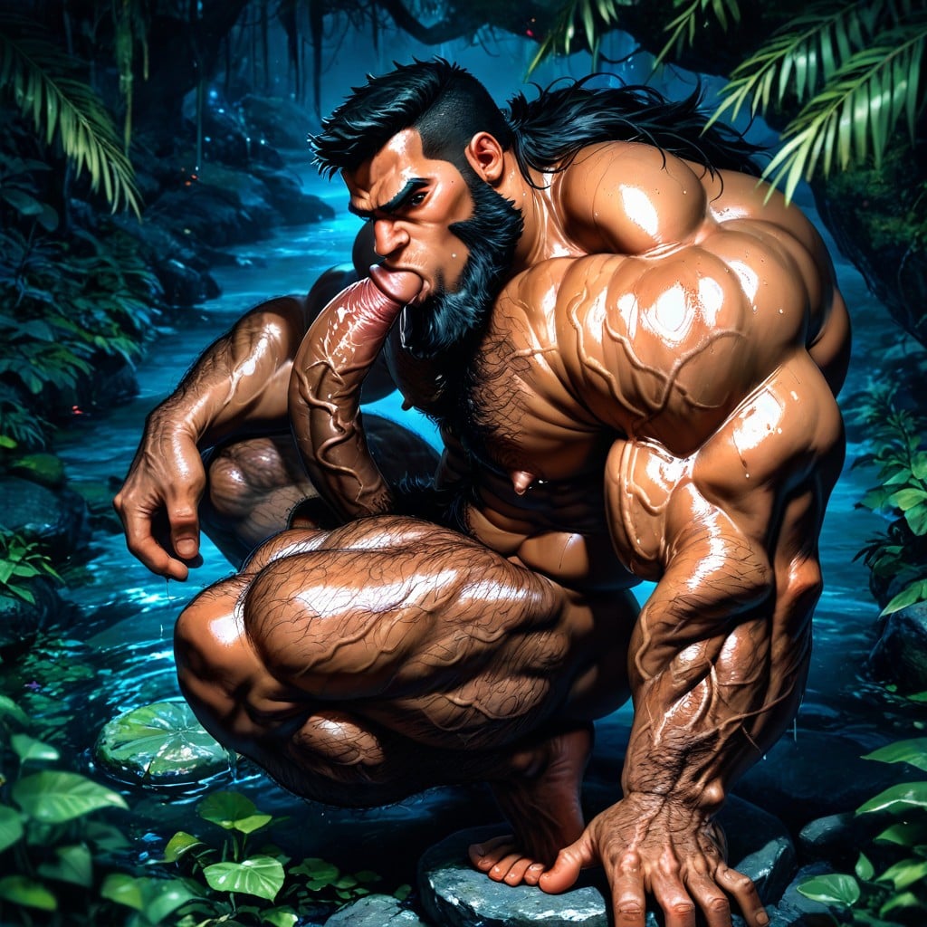 Hyper Hairy Body, Square Jaw, Realistic Face AI Gay Porn