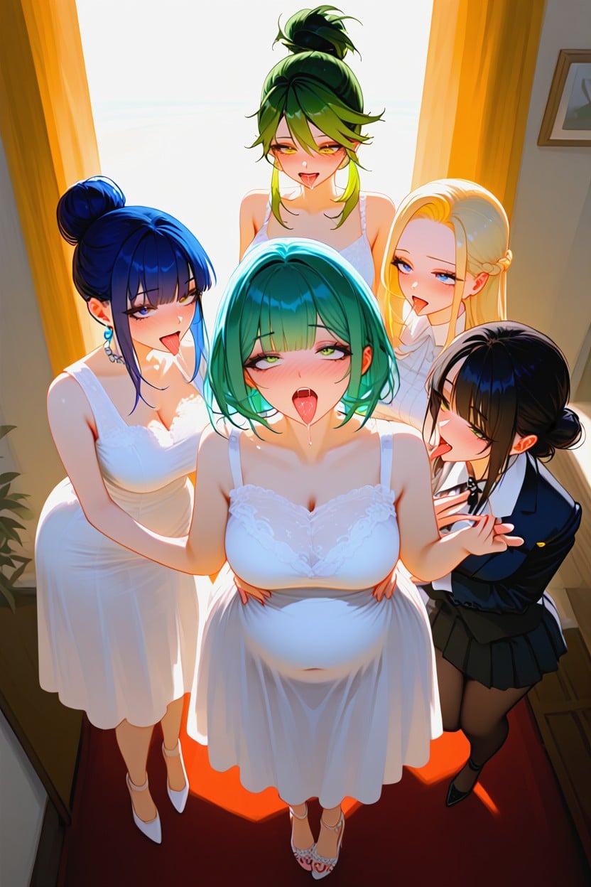 In Bright Living Room With Large Window, View From Above, Cumswap Hentai AI Porn
