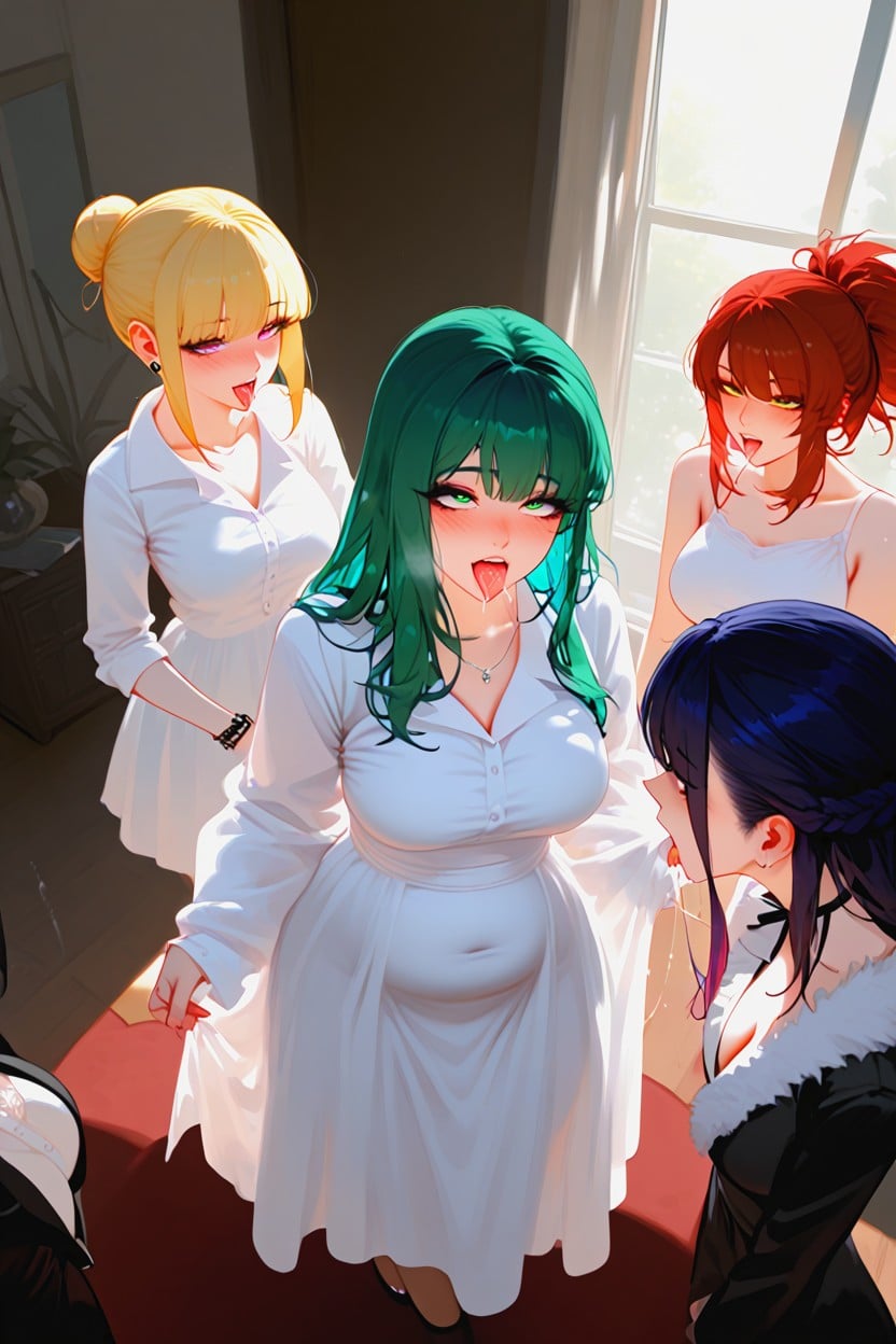 Pink Hair, Women Total, Futanari Pov Standing Over Them Cumming On Them Hentai AI Porn