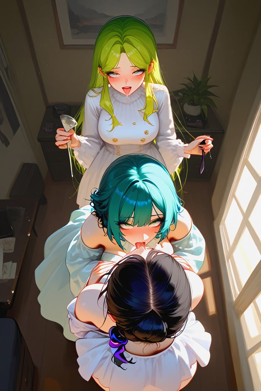 Lesbians Spitting On Her, Women Total, Spit Bubble Hentai AI Porn