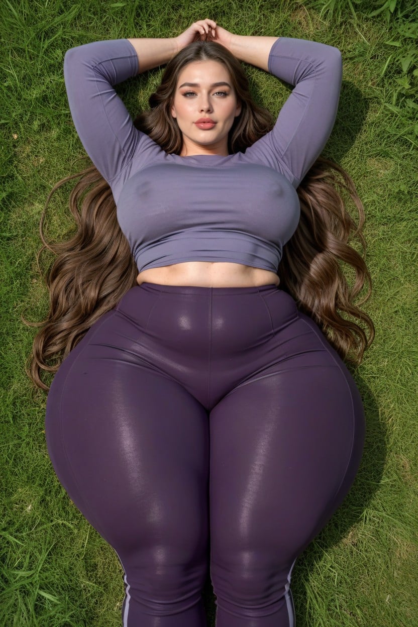 Purple Yoga Pants, Looking At Viewer, Disproportionally Thick Thighs AI Porn