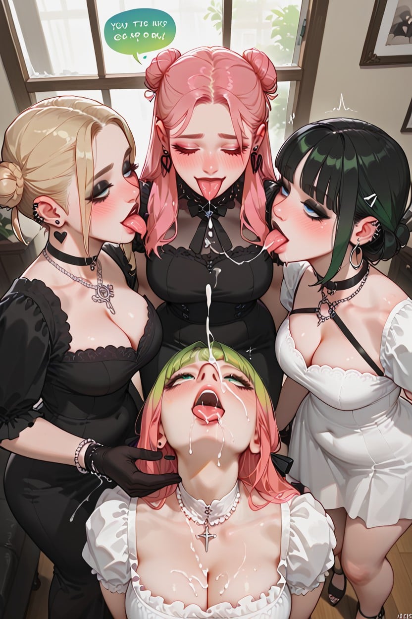 The Other Women Surrounding The Woman In The Centre Have Different Colored Hair, Orgy, Green Hair Hentai AI Porn