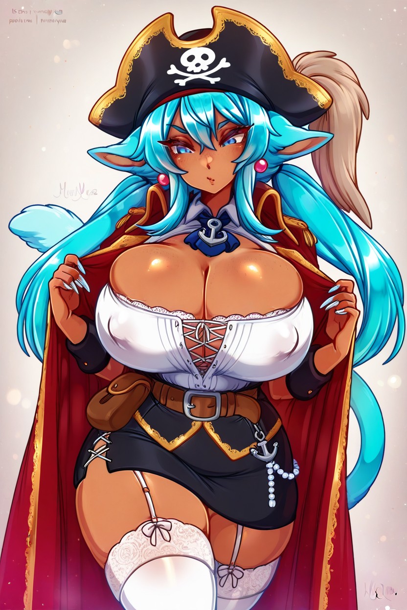 Floppy Feline Ears, Pearl Earrings, Simple Background Hentai AI Porn