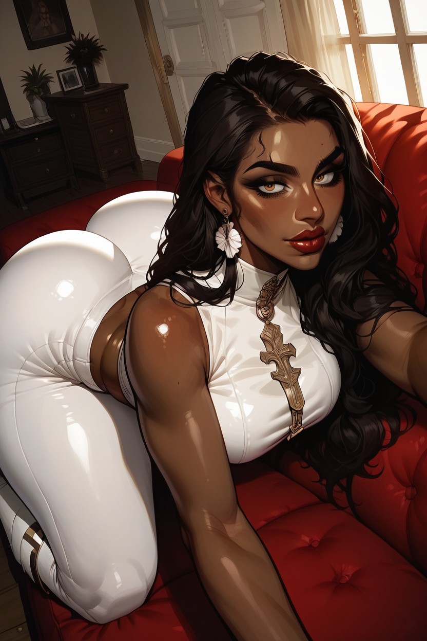 Extreme Straight Hairstyle, Dark Skinned, White High Waist String G Hentai AI Porn
