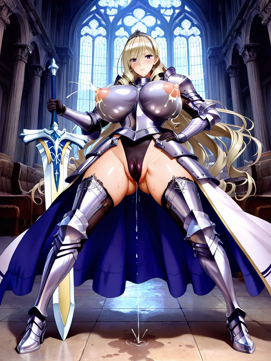 One Hand On Hip, Extreme Cameltoe, Breast Milk Squirting From Nipples Dripping Down Armor And Body Hentai AI Porn