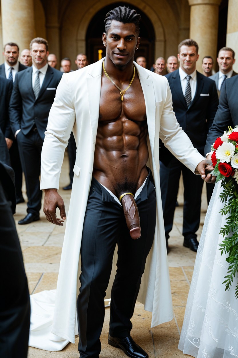 Smirk, Cock Ring, Man's White Wedding Suit AI Gay Porn