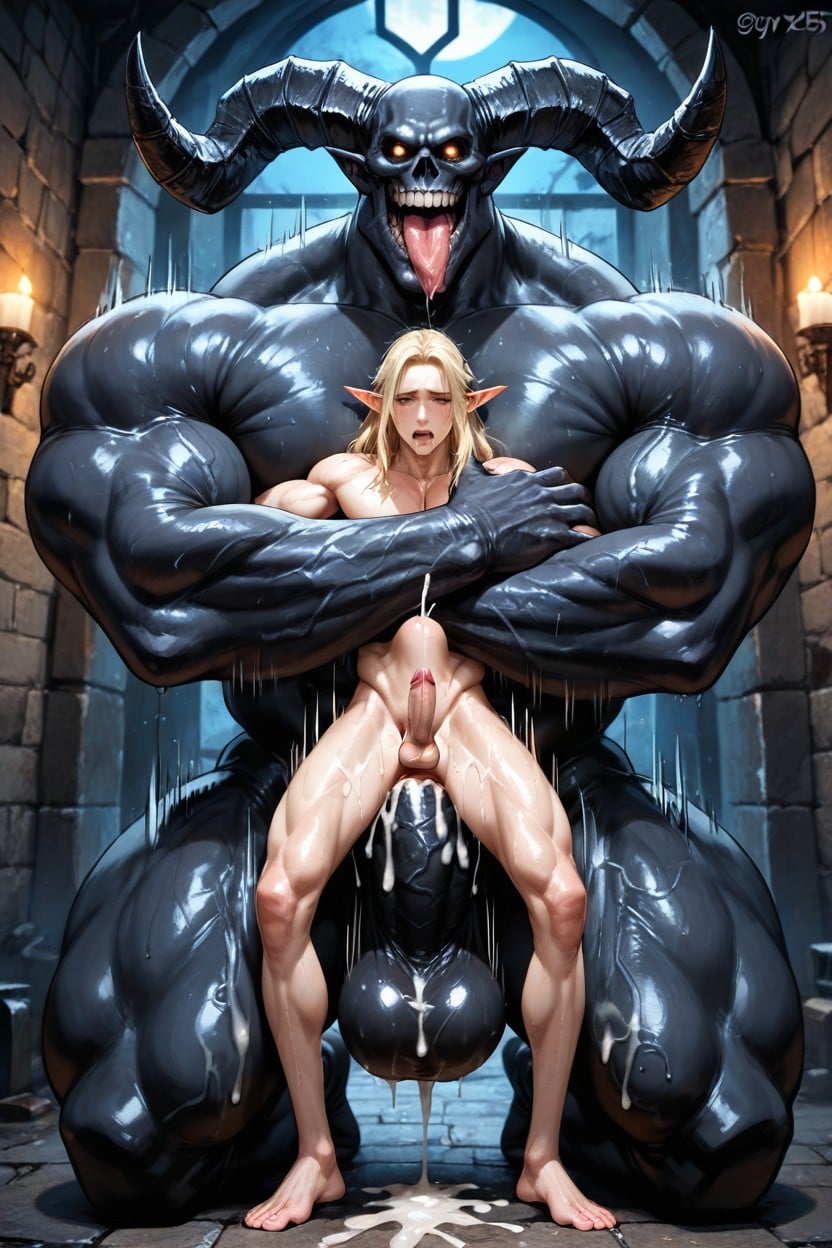 Monster Licking Mans Body, Night, Elf Fucks Horror Monster AI Gay Porn