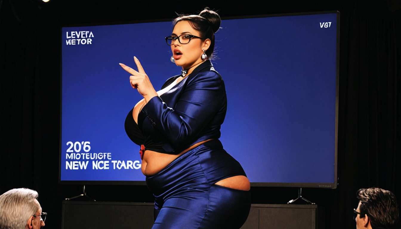 Emphasizes The Bulge Of Own Huge Boobs, Extremely Large Ass, Standing BBW AI Porn