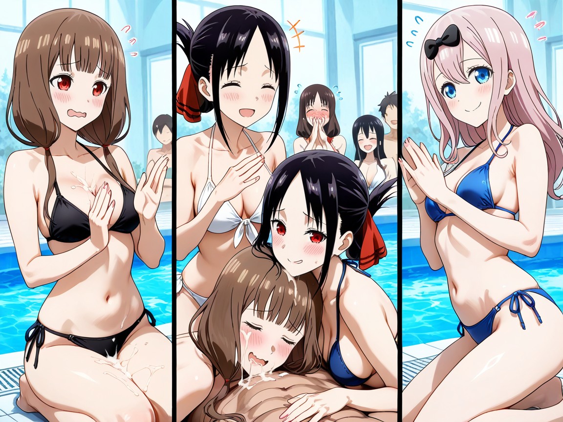 Swimming Pool, Bukakke, Side By Side Hentai AI Porn
