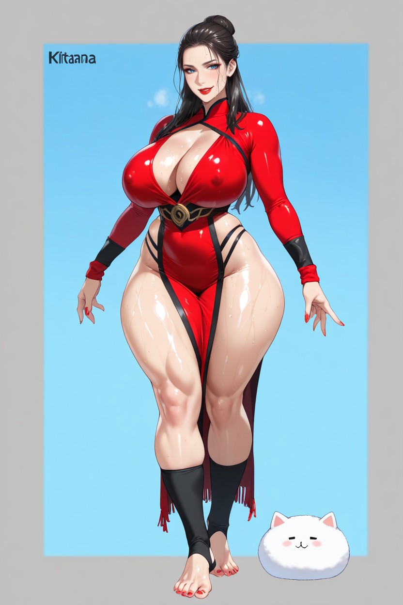 Walking On Tippy Toes, Red Lipstick, Form Fitting Clothes AI Porn
