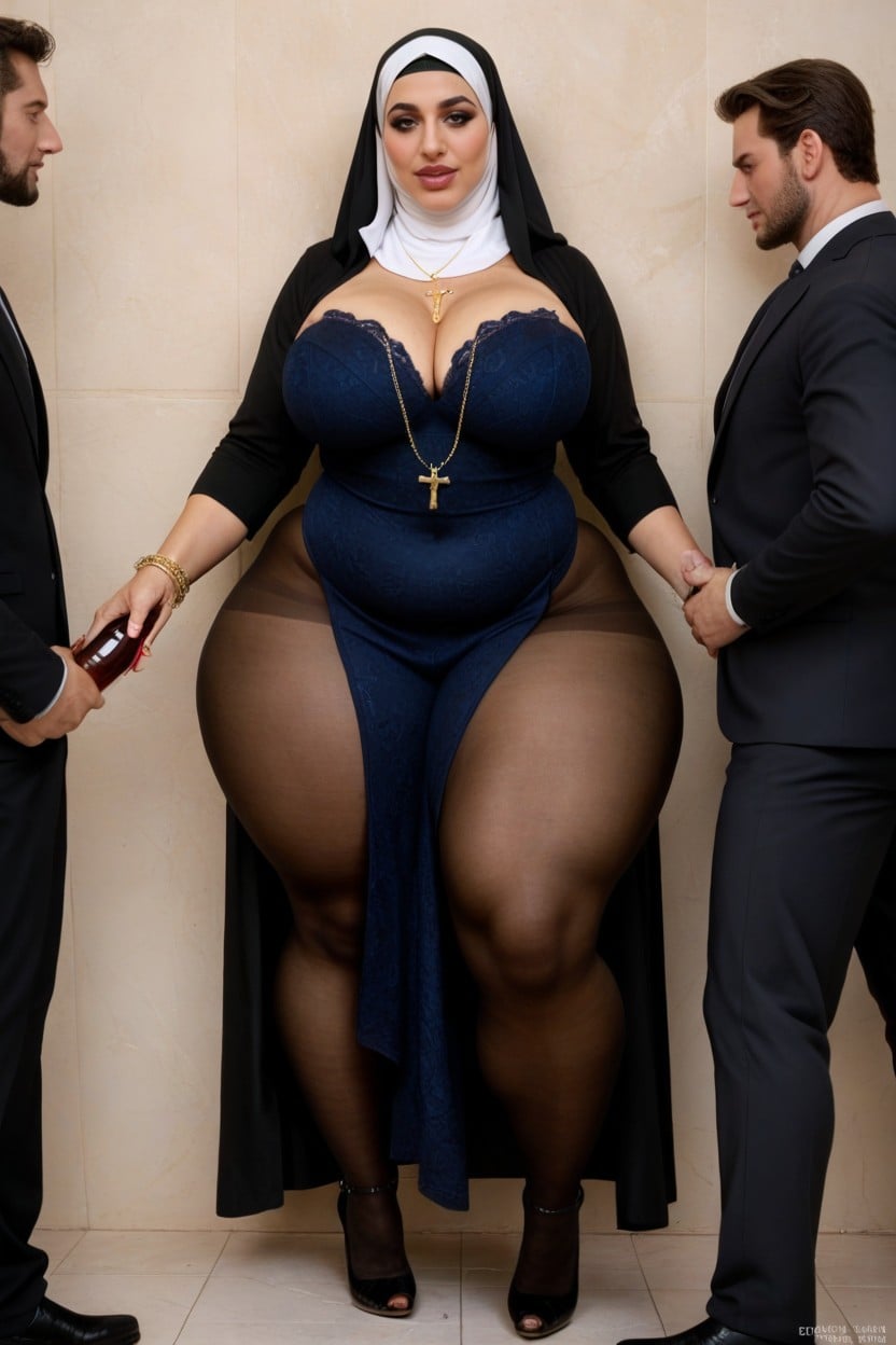 Gang Bang, Muscular Man In Dinner Jacket Carrying Woman, Black High Heels AI Porn