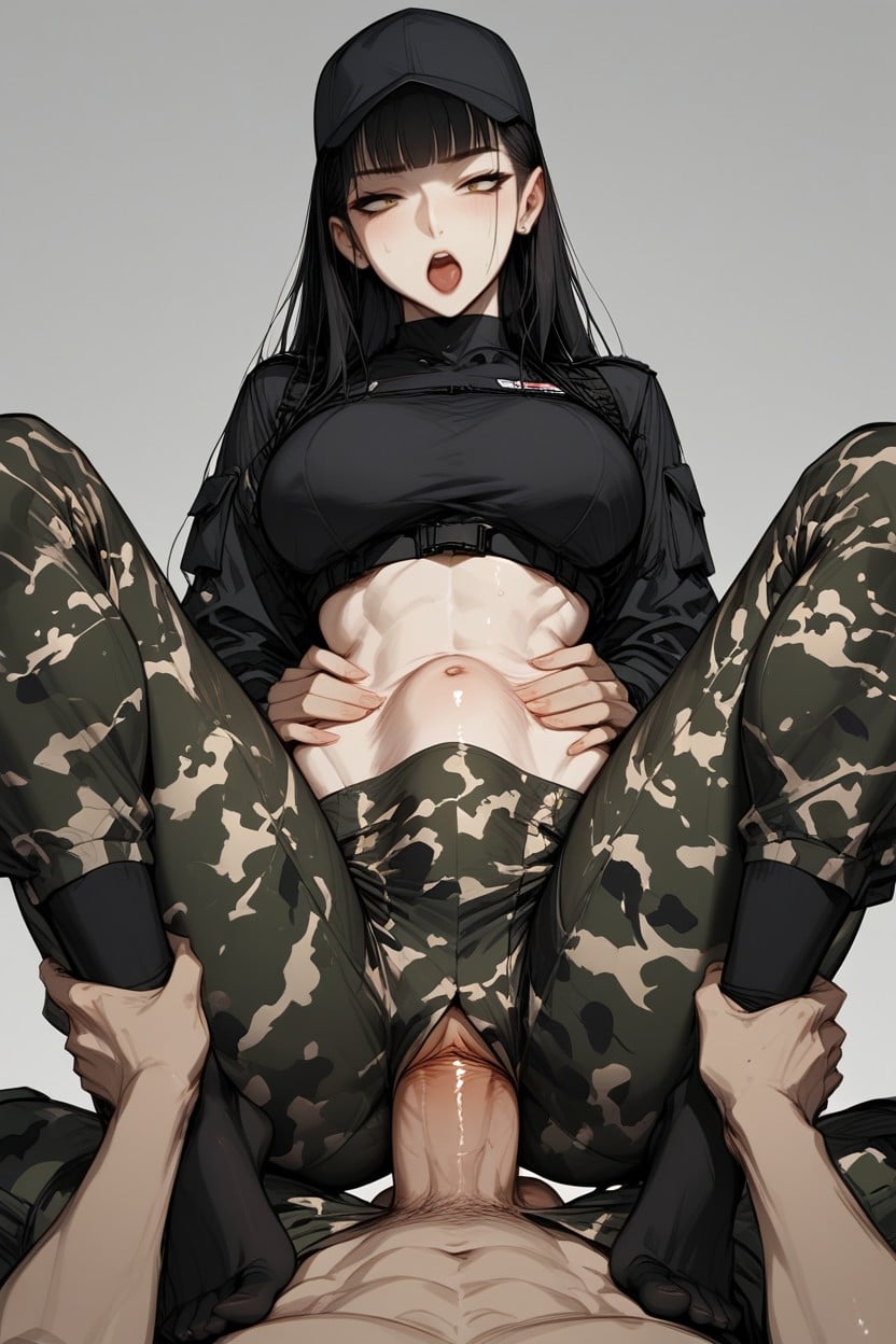 Waist, Looking At Her Stomach, Military West Hentai AI Porn