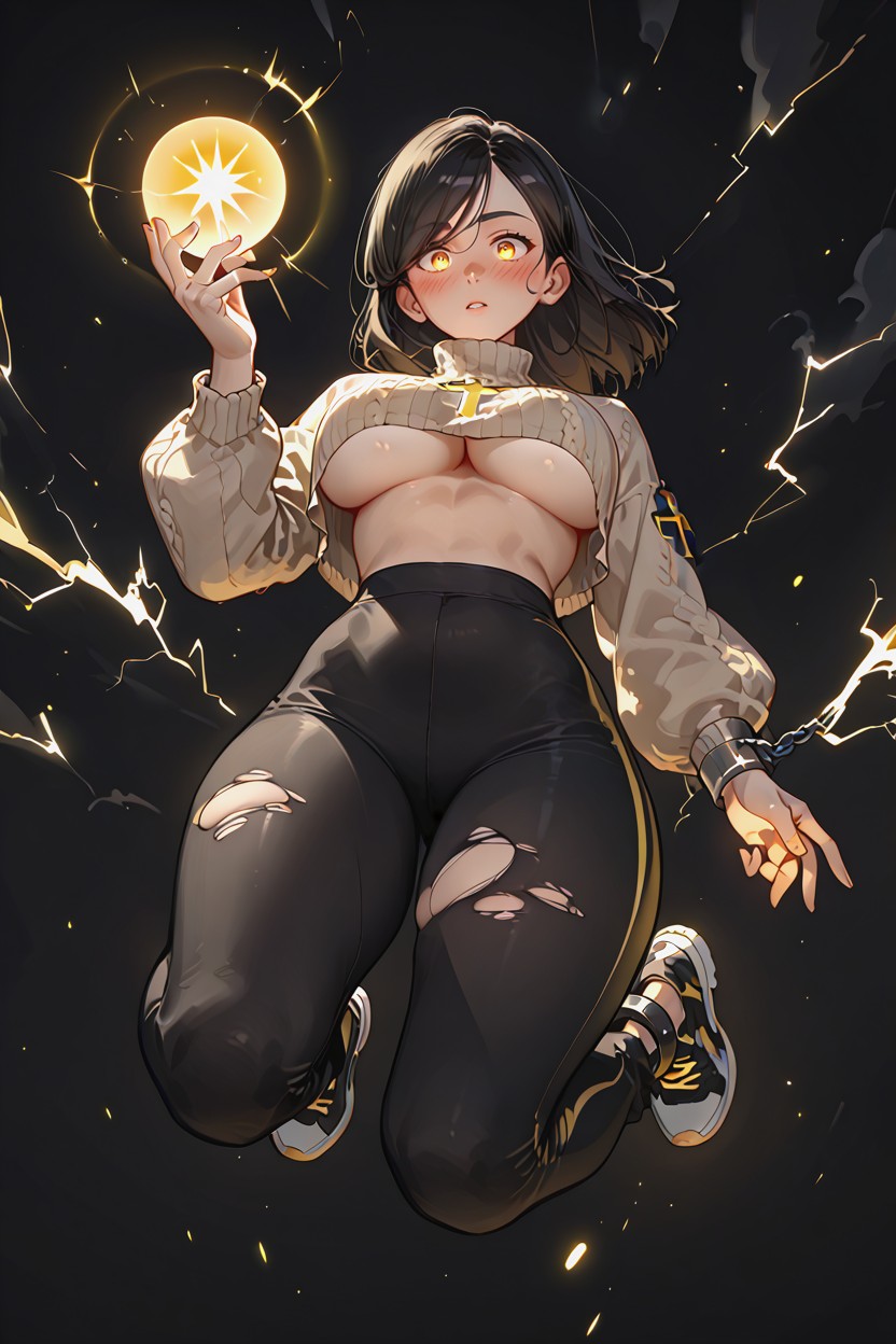 Light Mist, Thick Thighs, Orb Light Illuminating Her Chest And Face Hentai AI Porn