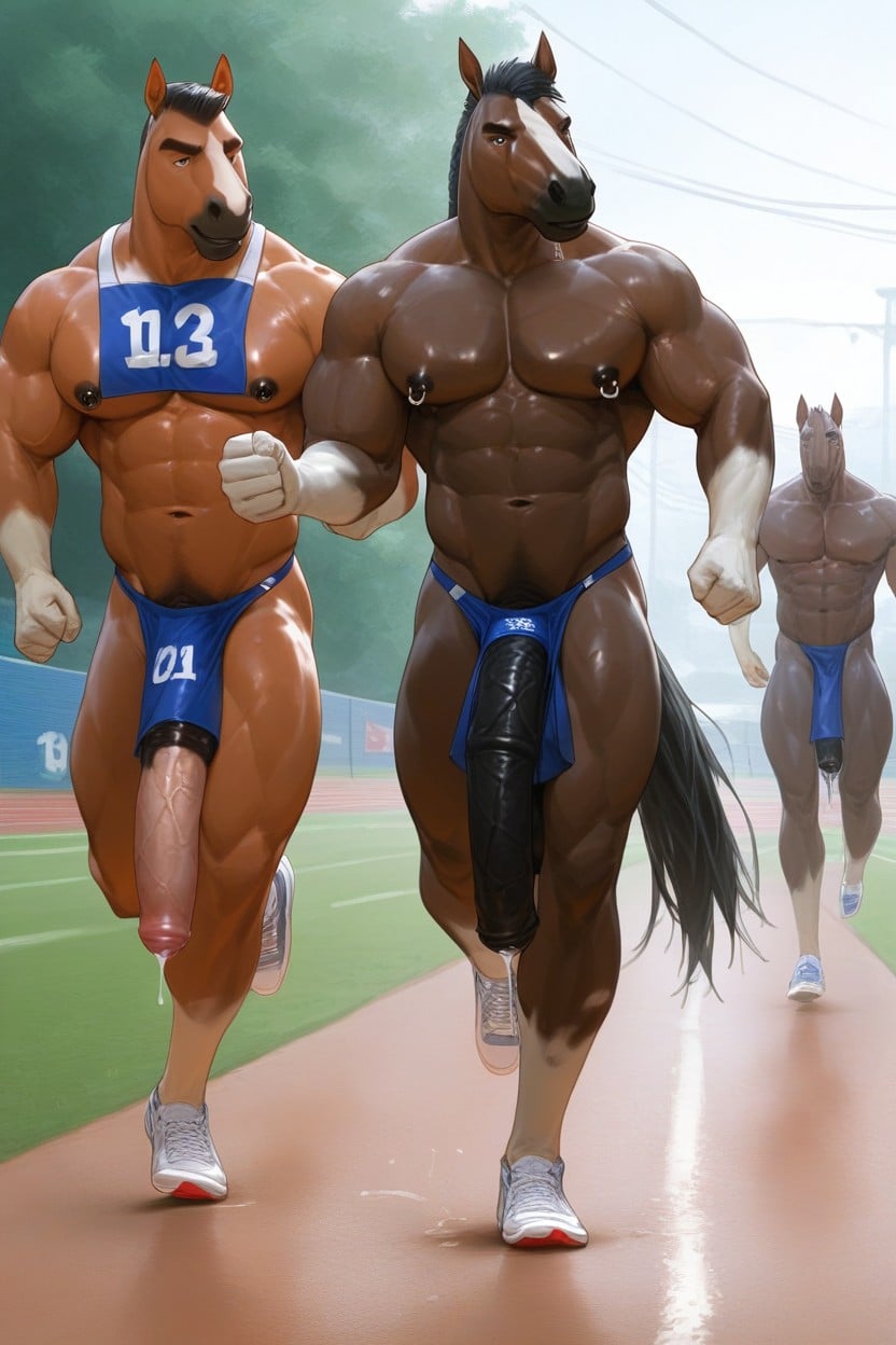 Running, Naked, Black Hair AI Gay Porn