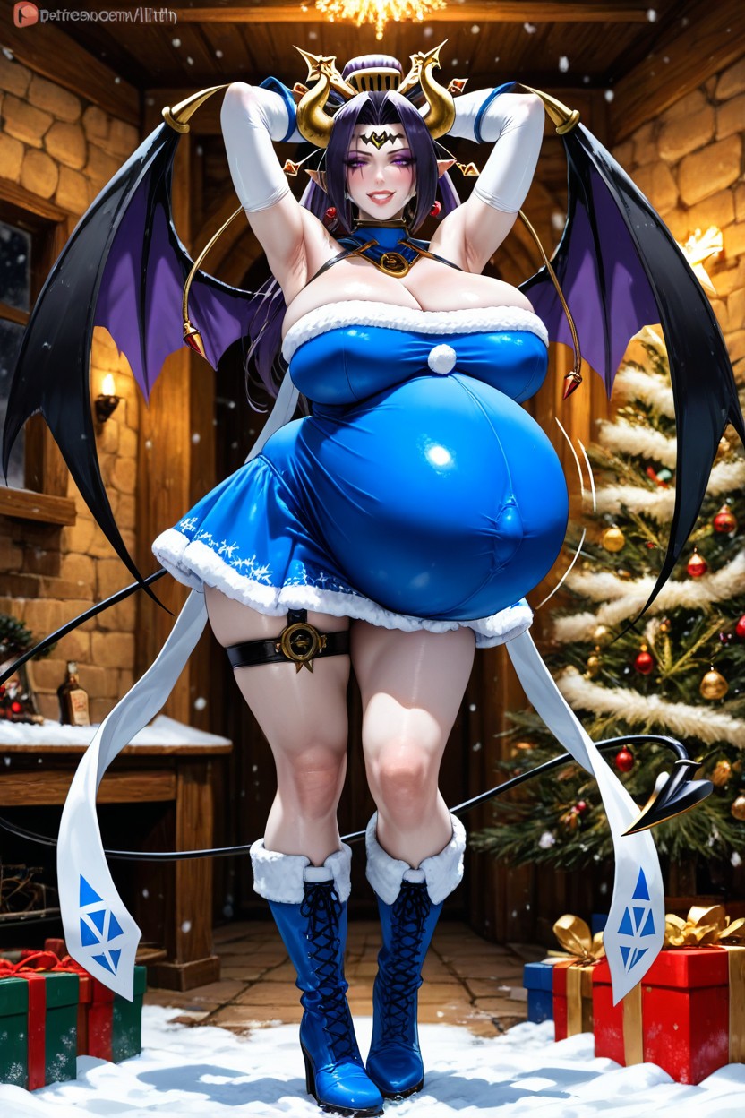 Blue Santa Dress, Happy, No Pregnancy Stripe AI Porn