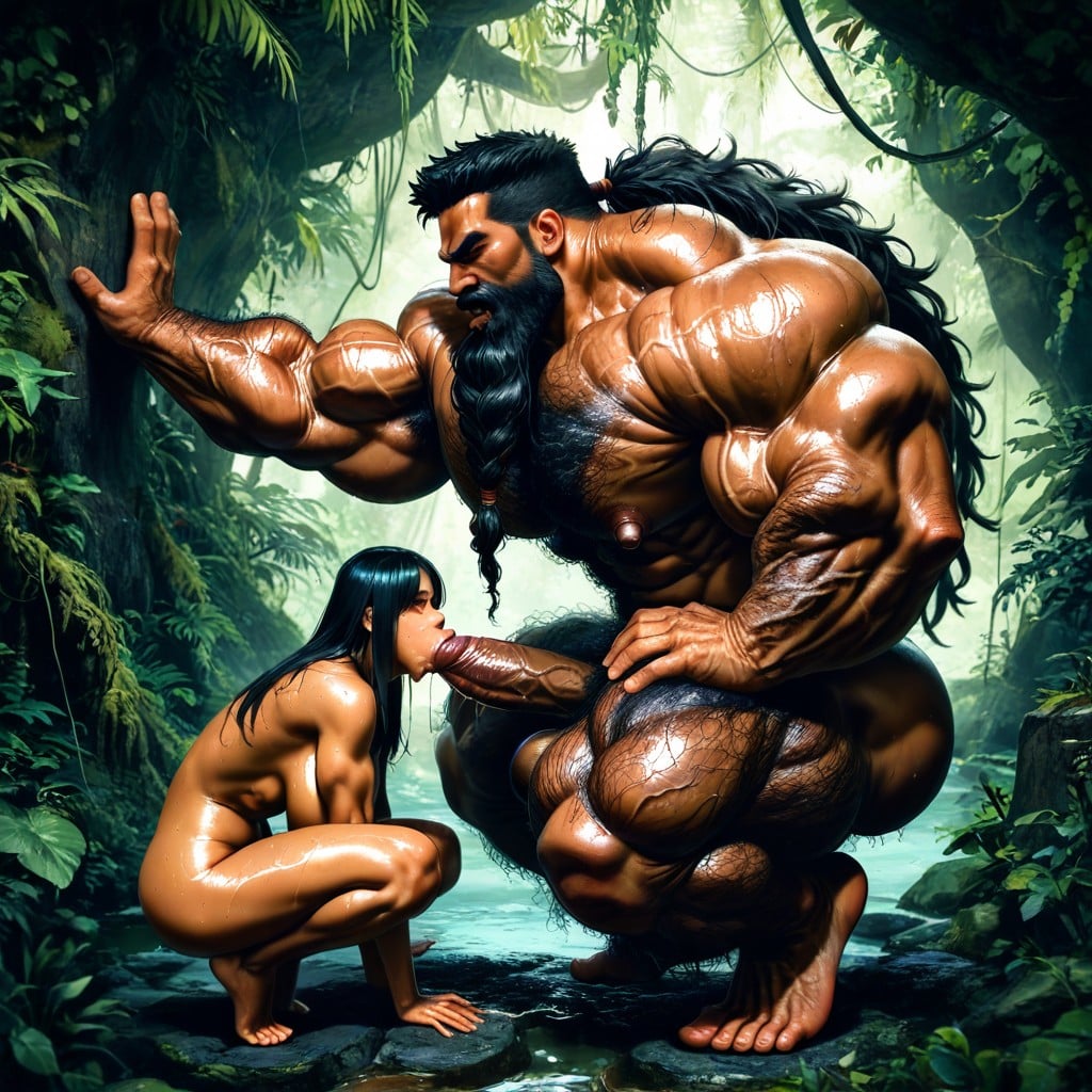 Hyper Muscles, Incredibly Hairy Fur Trail And Abs, Dark Tanned Skin AI Gay Porn