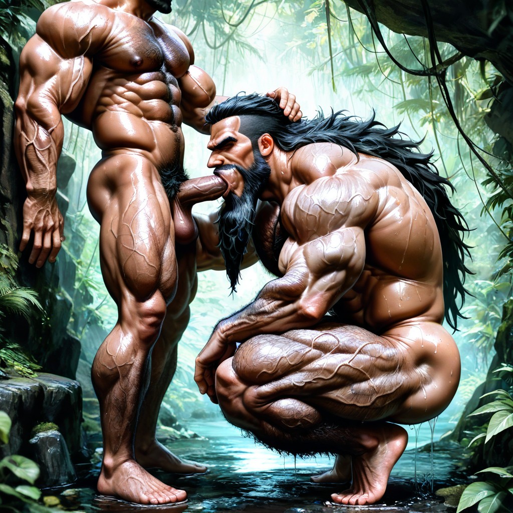 Handsome Huge Mighty Daddy, Blowjob (3rd Person), 2 People AI Gay Porn