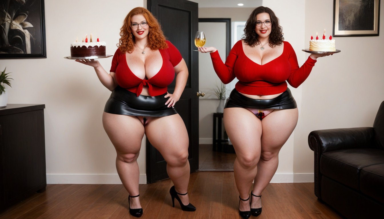 Red Half-top Sweater, Fat Arms, Happy BBW AI Porn
