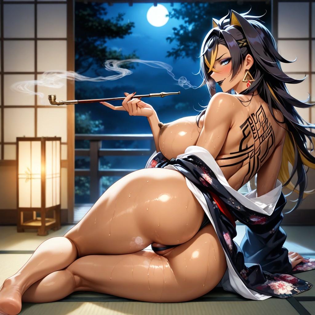 Bokeh, Japanese Smoking Pipe, Visible Barefoot Hentai AI Porn