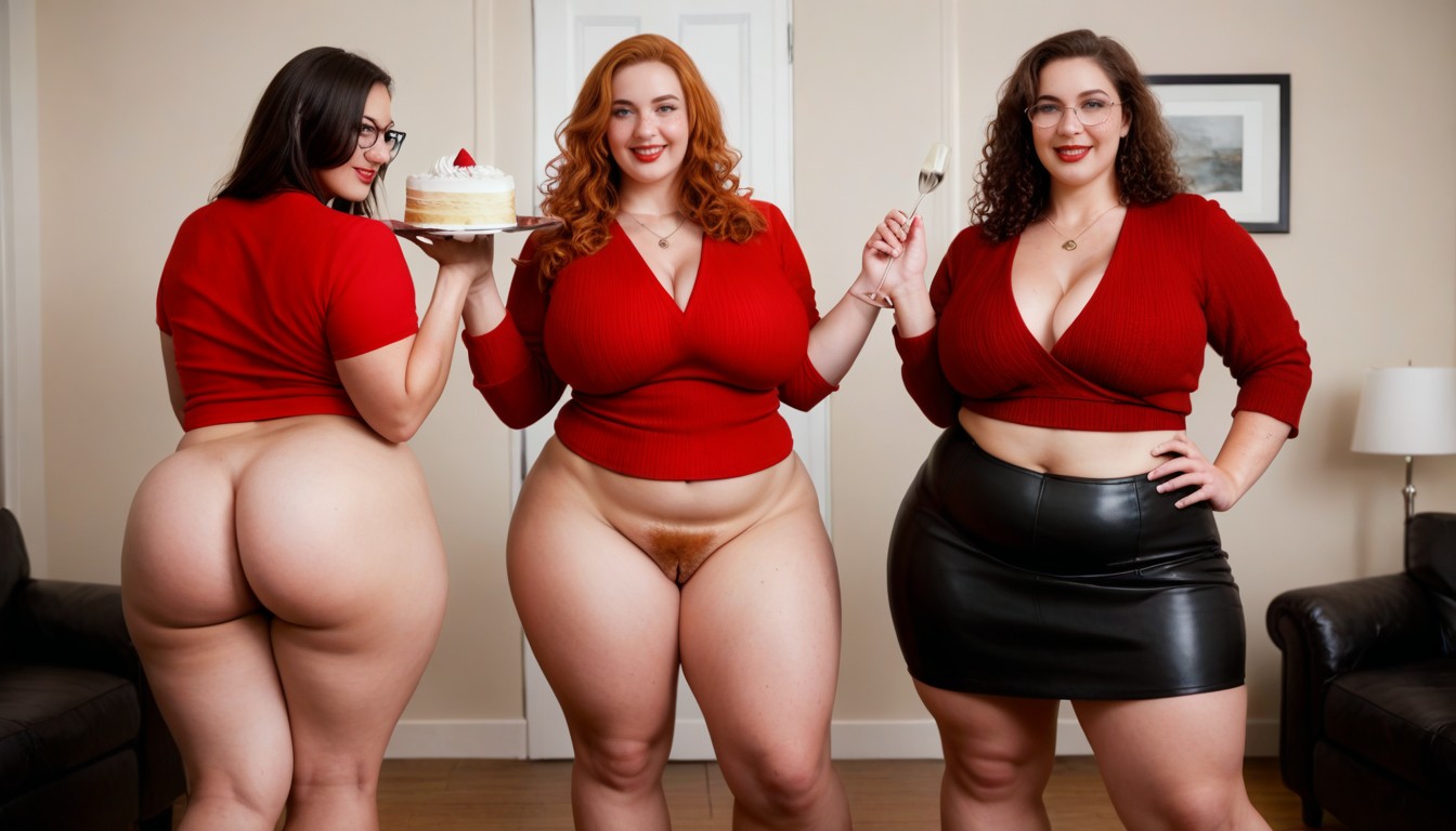 Shaved Pussy, Red Lips, Curvy Body BBW AI Porn