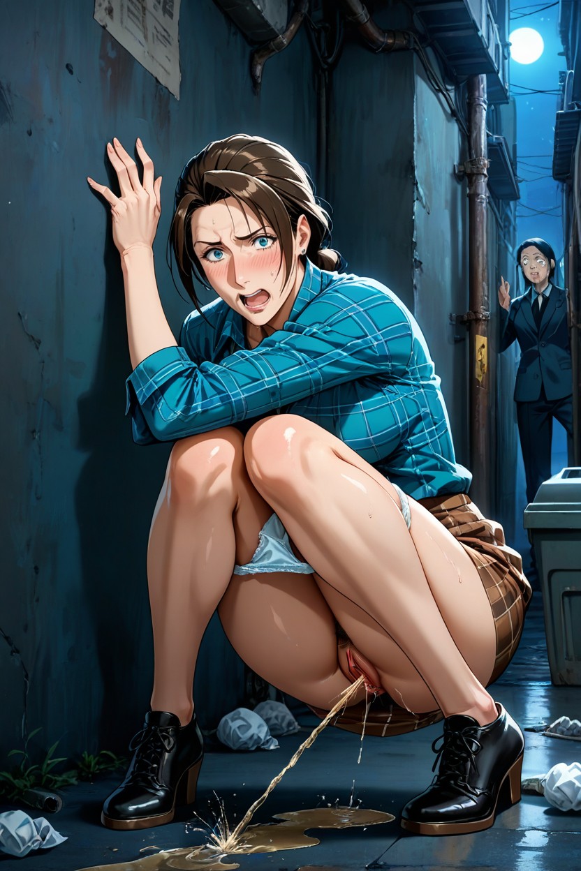 Skinny, Cotton Panties Pulled Down To The Knees, In A Corner Hentai AI Porn