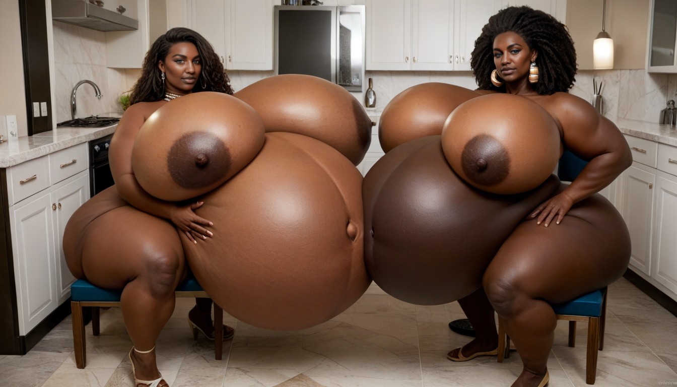 African American, Extremely Super Hyper Massive Breasts, Massive Pregnant Belly AI Porn