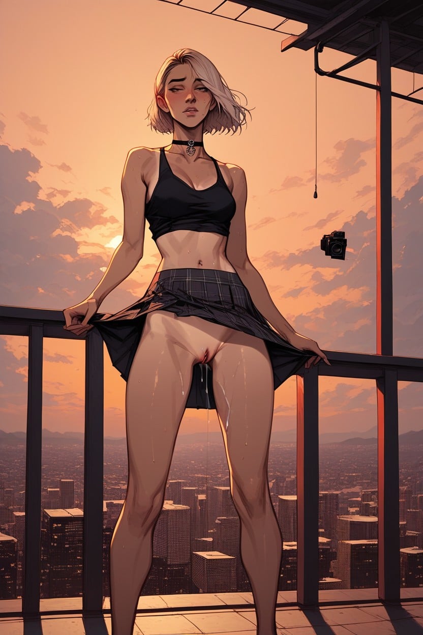 Pear Body, Pink Lips, Standing On Balcony Hentai AI Porn