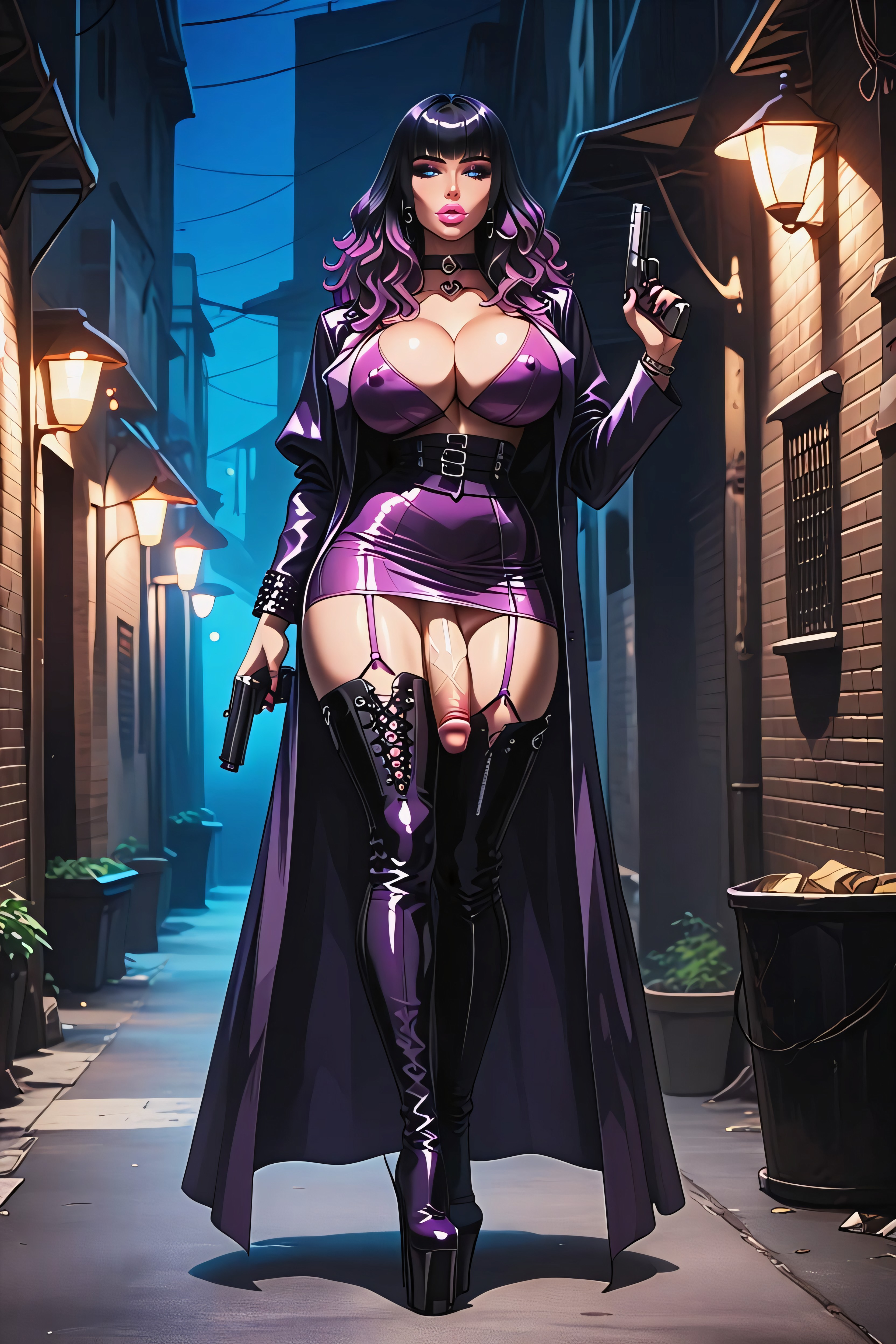 Tall Woman, Pink Lip Stick, Alley AI Porn