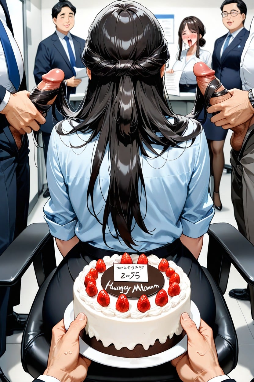 Woman Ahegao Expression, Dark Hair, Sitting In Office Chair Porno IA