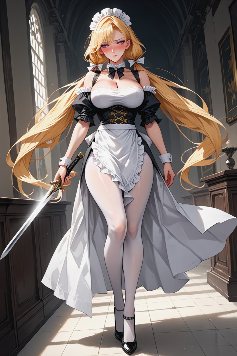 White Bow Tie At Center, Frilled Lace Collar With Prominent Bow, Heart Eyes Hentai AI Porn