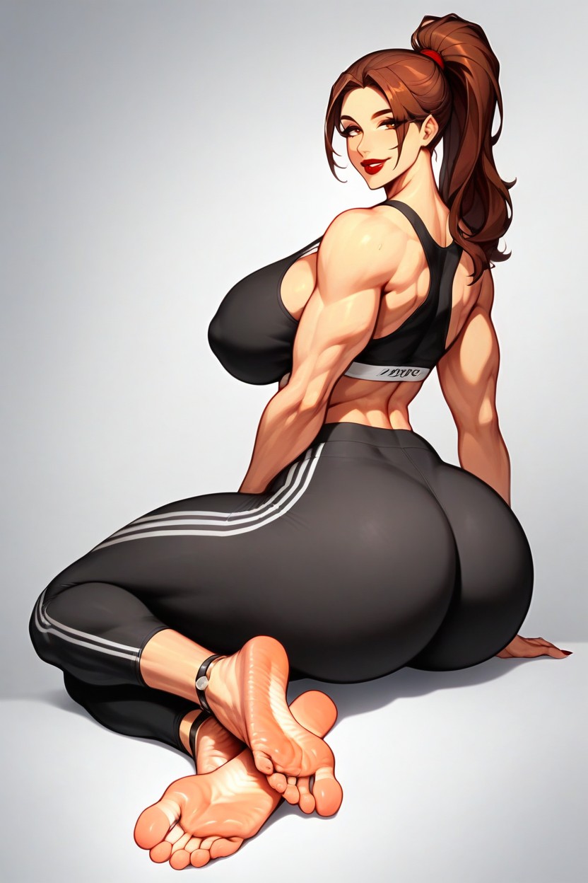 Black Sports Bra, Tall Sides Of Feet, Spaced Apart Sides Of Feet AI Porn