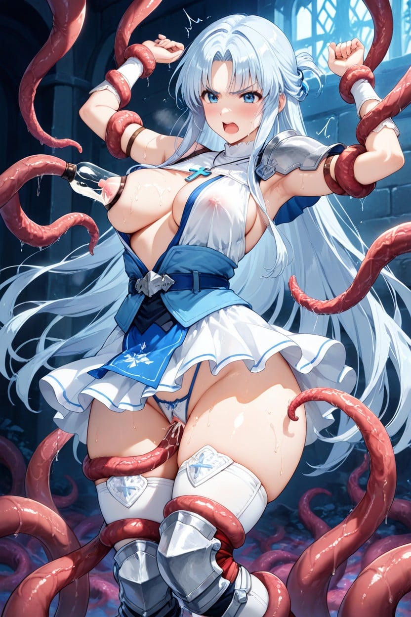 Medium Breasts, Tentacles Grabbing Neck, Bottom Up (upskirt) Hentai AI Porn