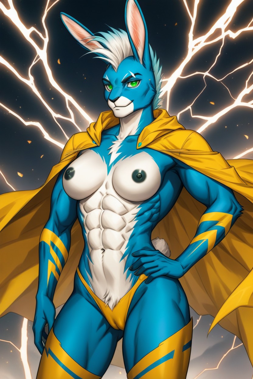 Fit, Superhero, Green Eyes Furry AI Porn