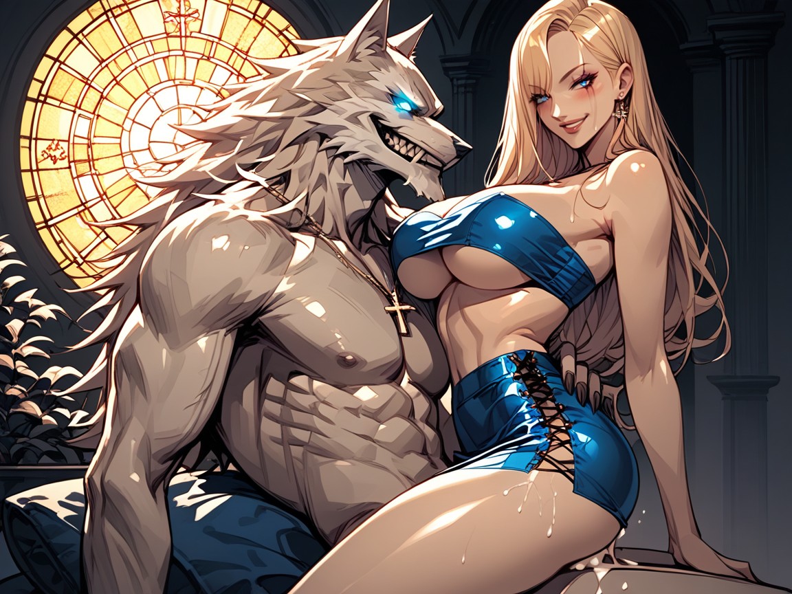 Very Tight Blue Skirt, Kneeling, Groping Ass Hentai AI Porn