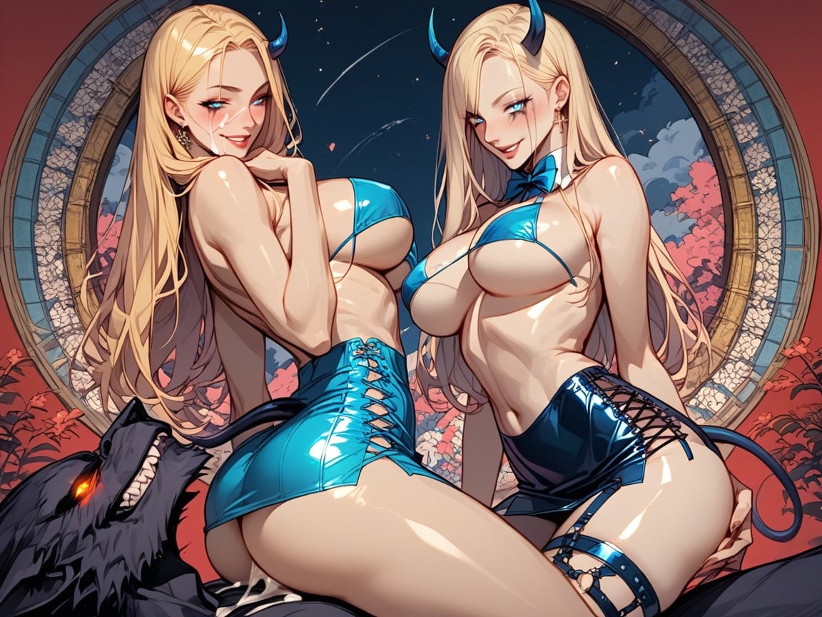 Blue Bikini, Excessive Cum On Face, Gigantic Perfect Boobs Hentai AI Porn
