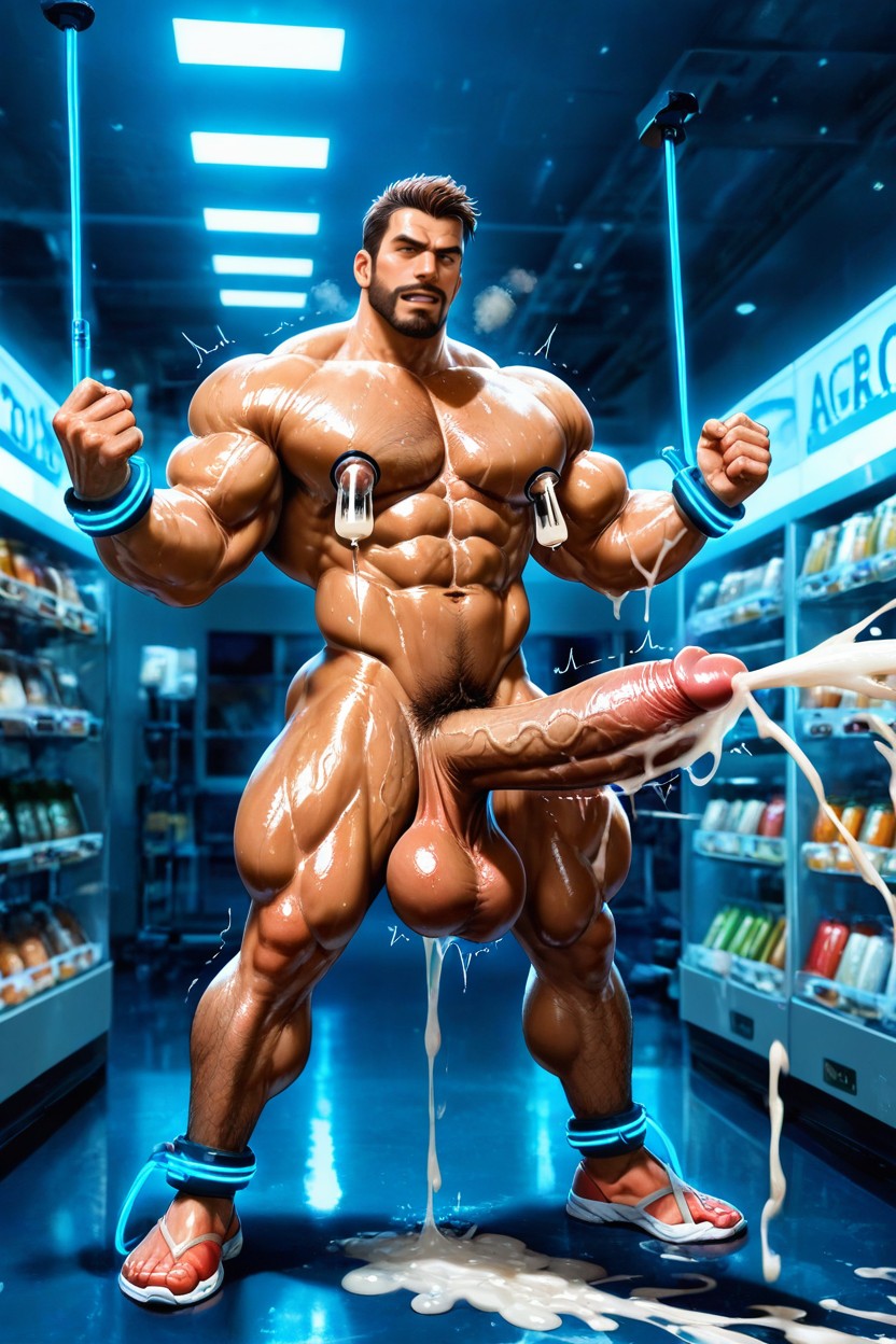 Aroused Face, Cum On Abs, Penis Pump AI Gay Porn
