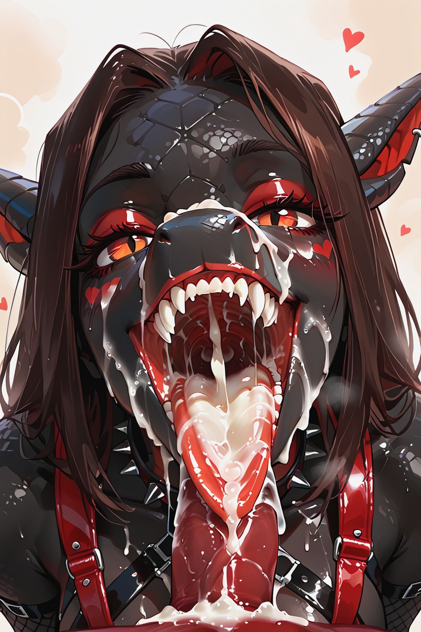 Harness, Dark Red Lace Bra, Close Up Mouth Furry AI Porn