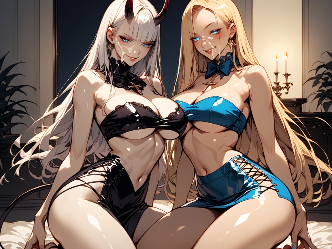 Blue Bow In Hair, Expressive Eyes, Kneeling Hentai AI Porn