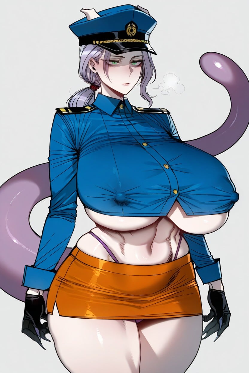 Low Ponytail, Detailed Face, Black Gloves Hentai AI Porn