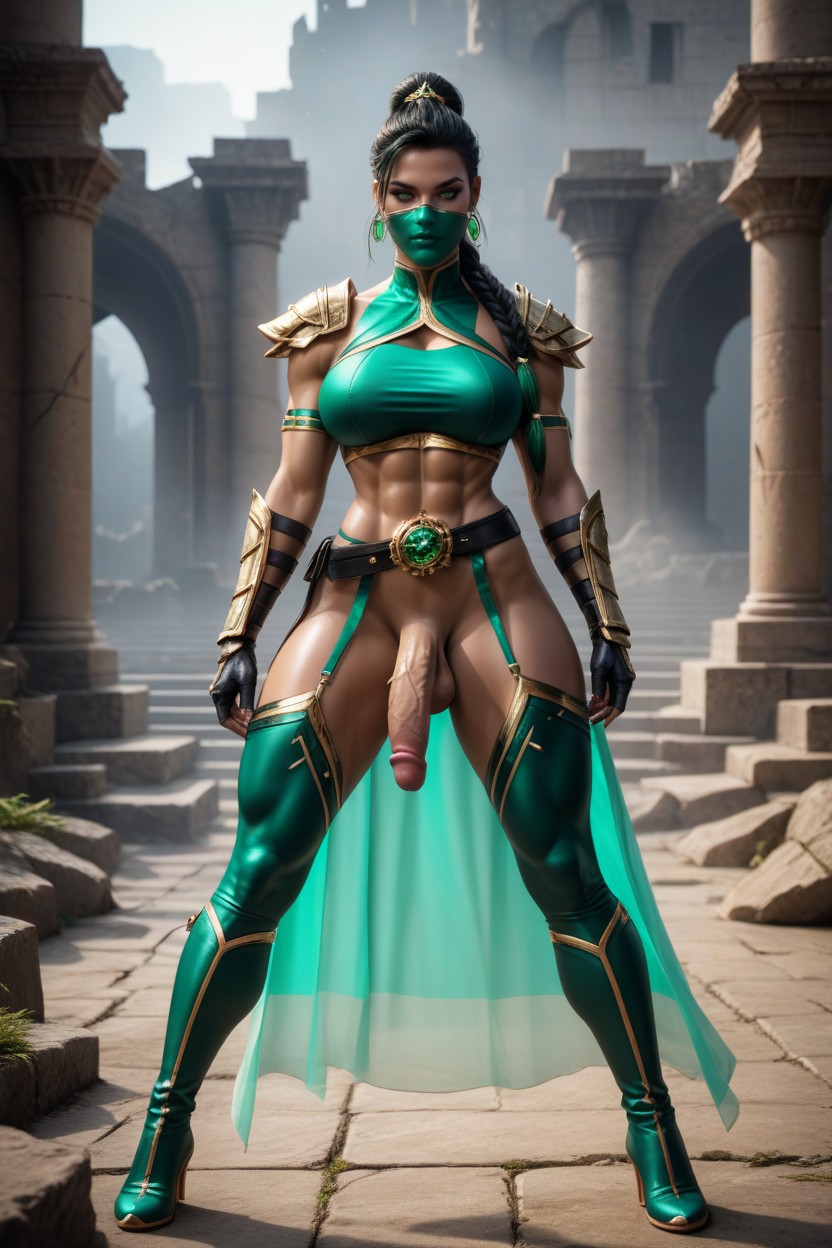 Sometimes With Emerald Green Streaks face Strikingly Beautiful, Muscular Hourglass Figure, Cinematic Game Art Porno shemale IA