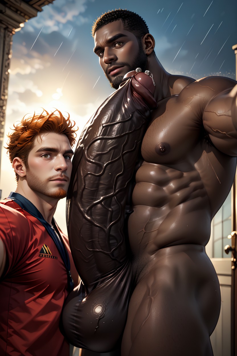 Hyper Long And Thick African Penis Next To Face, Correct Anatomy, Huge Plump Balls AI Gay Porn