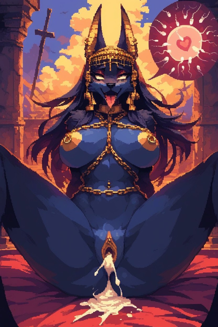 Cum In Pussy, Tall, Nude Anubis Female Furry AI Porn